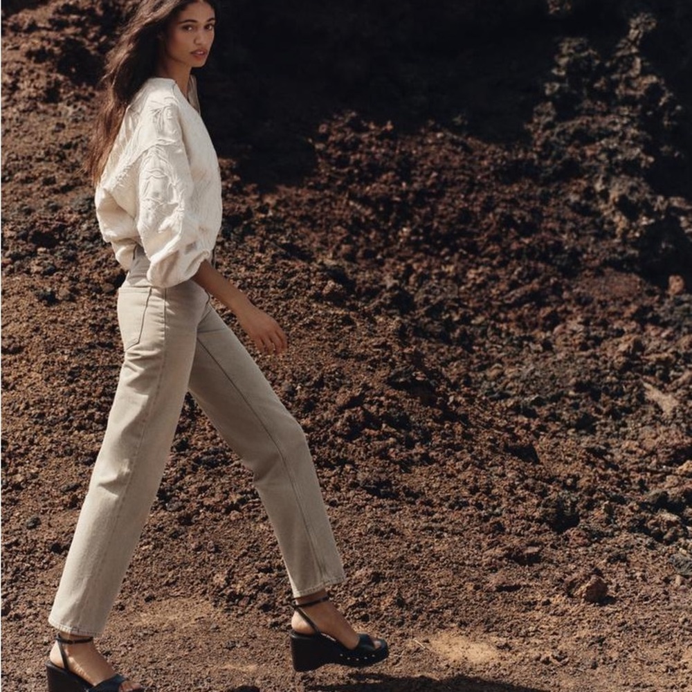 Zara Cream Straight-Leg Pants